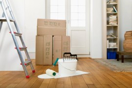 Paint pot and cardboard boxes